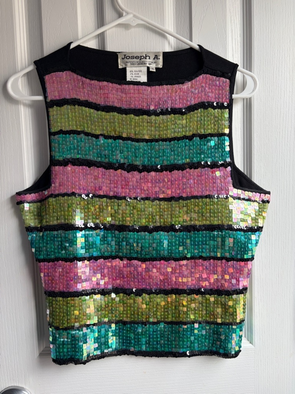 Joseph A. Vintage Silk Sequin Sleeveless Top Size M Striped Sparkly Party Tank